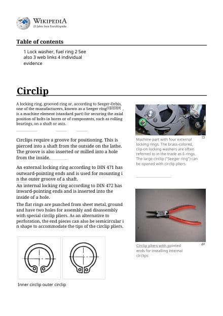 Retaining rings (circlips): first page of the English translation