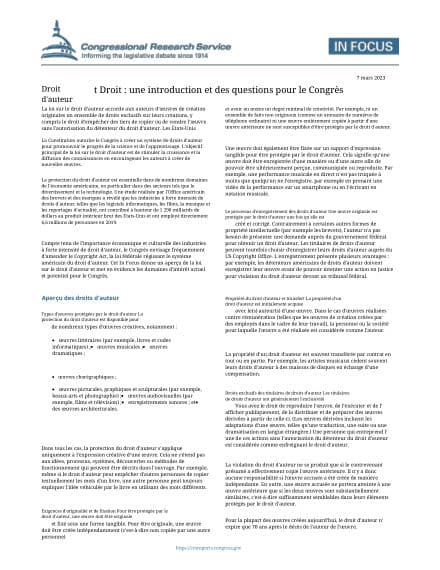 Copyright law: an introduction: first page of the French translation